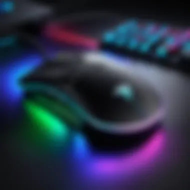 Razor Naga mouse positioned on a gaming mousepad with RGB lighting