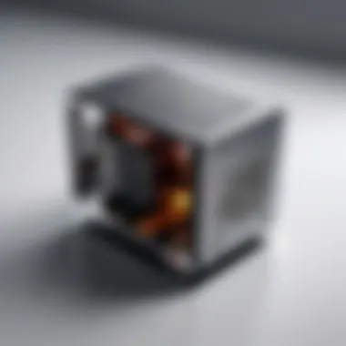 Modern Design of a Tiny ITX Case A sleek and modern tiny ITX case design in a minimalist environment