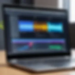 Close-up of a laptop displaying video recording software interface